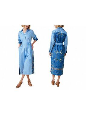 J MCLAUGHLIN quince dress equestrian blue MEDIUM midi country club preppy stripe